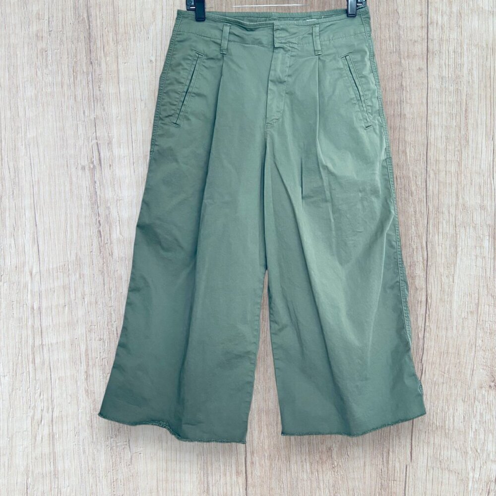 New GAP High Rise Wide Leg Crop Stretch Pleated Sage Olive Green Utility Pants 6